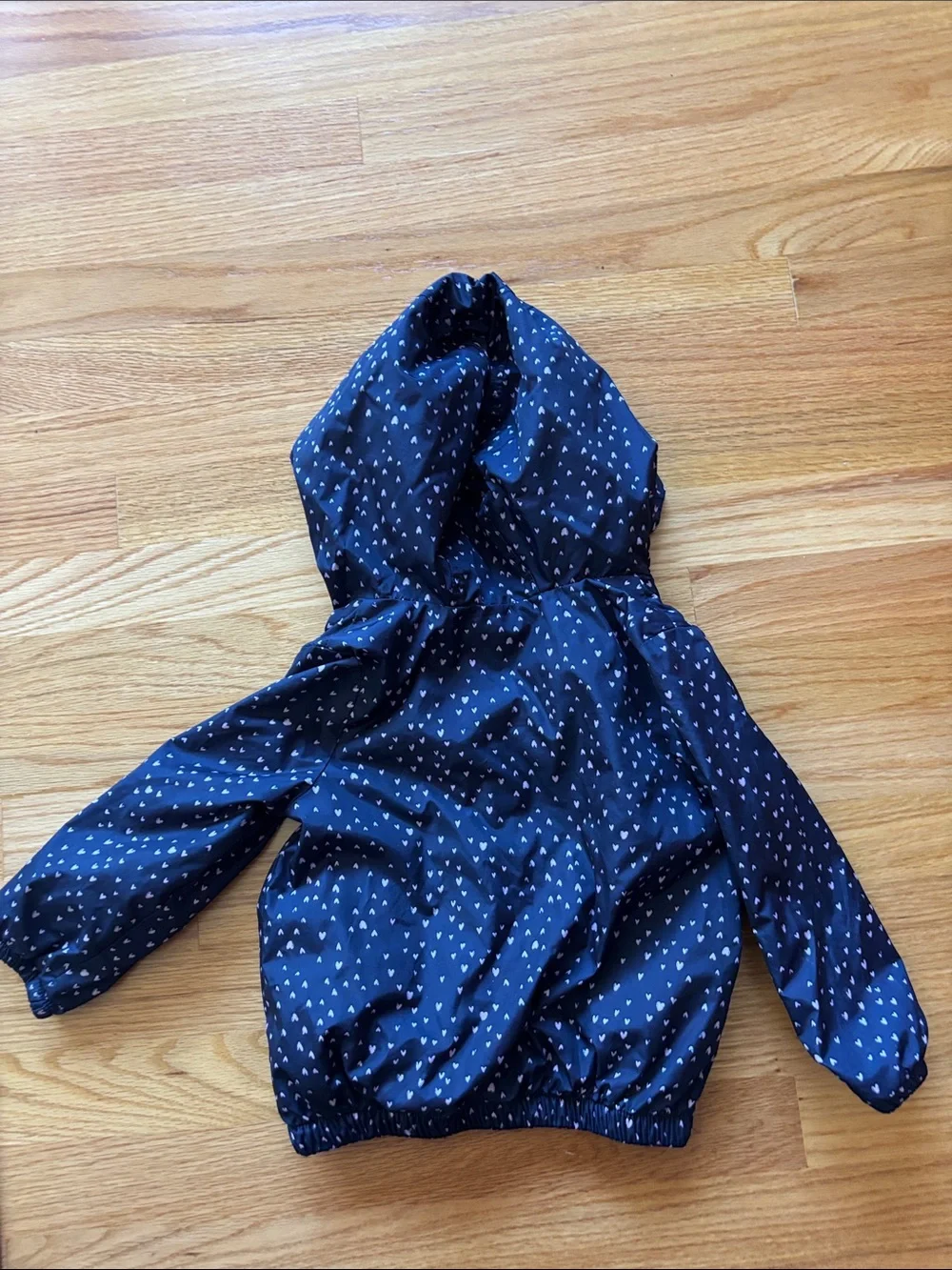 GAP Navy Hooded Raincoat with Pink Lining and White Heart Print